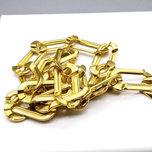 Beige Enamel Link Chain Necklace, Coordinating Vintage Gold Tone Elongated Links - Picture 2 of 3